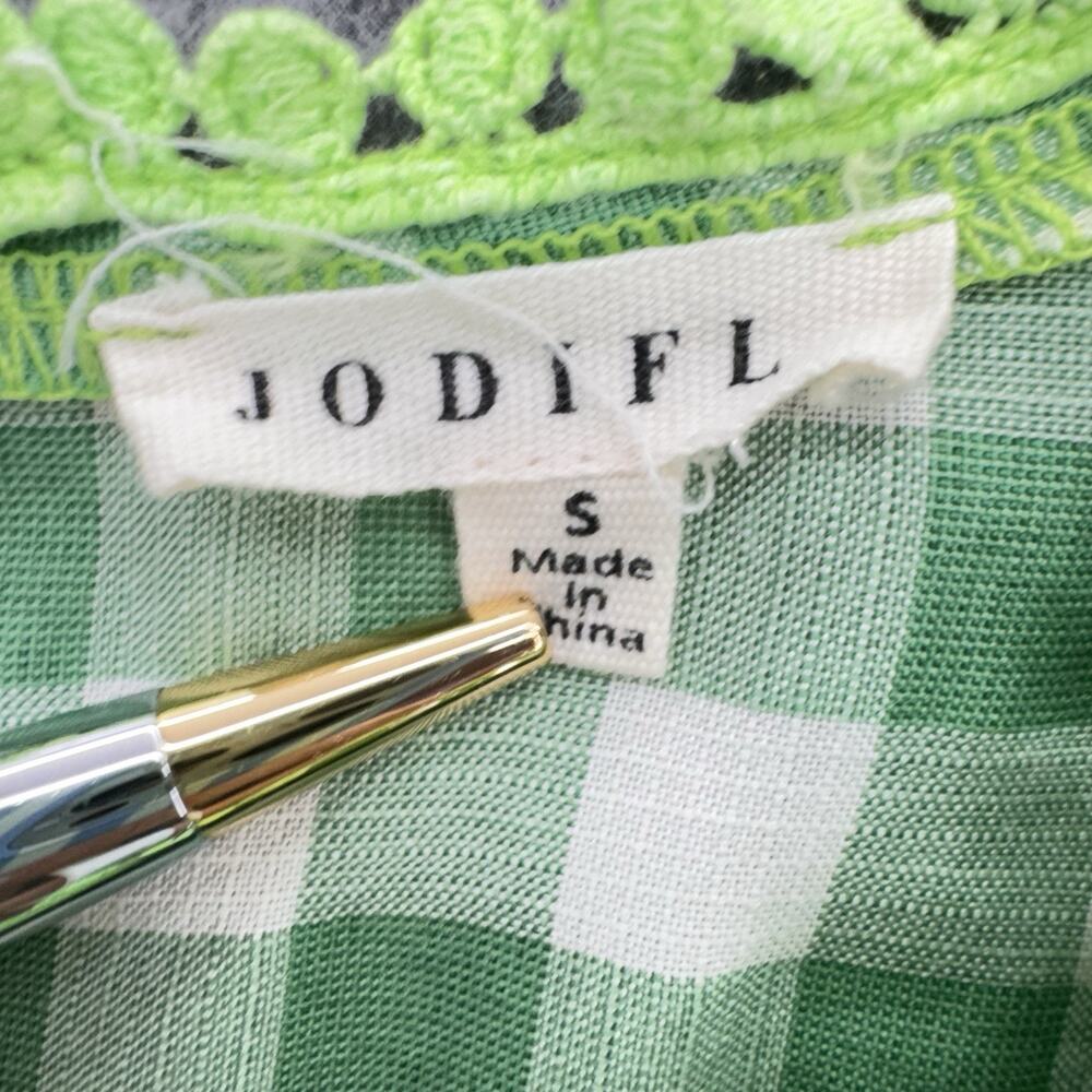 Jodifl Womens Gingham Check Embroidered Top Size S Green Peasant Cottagecore - Picture 4 of 12